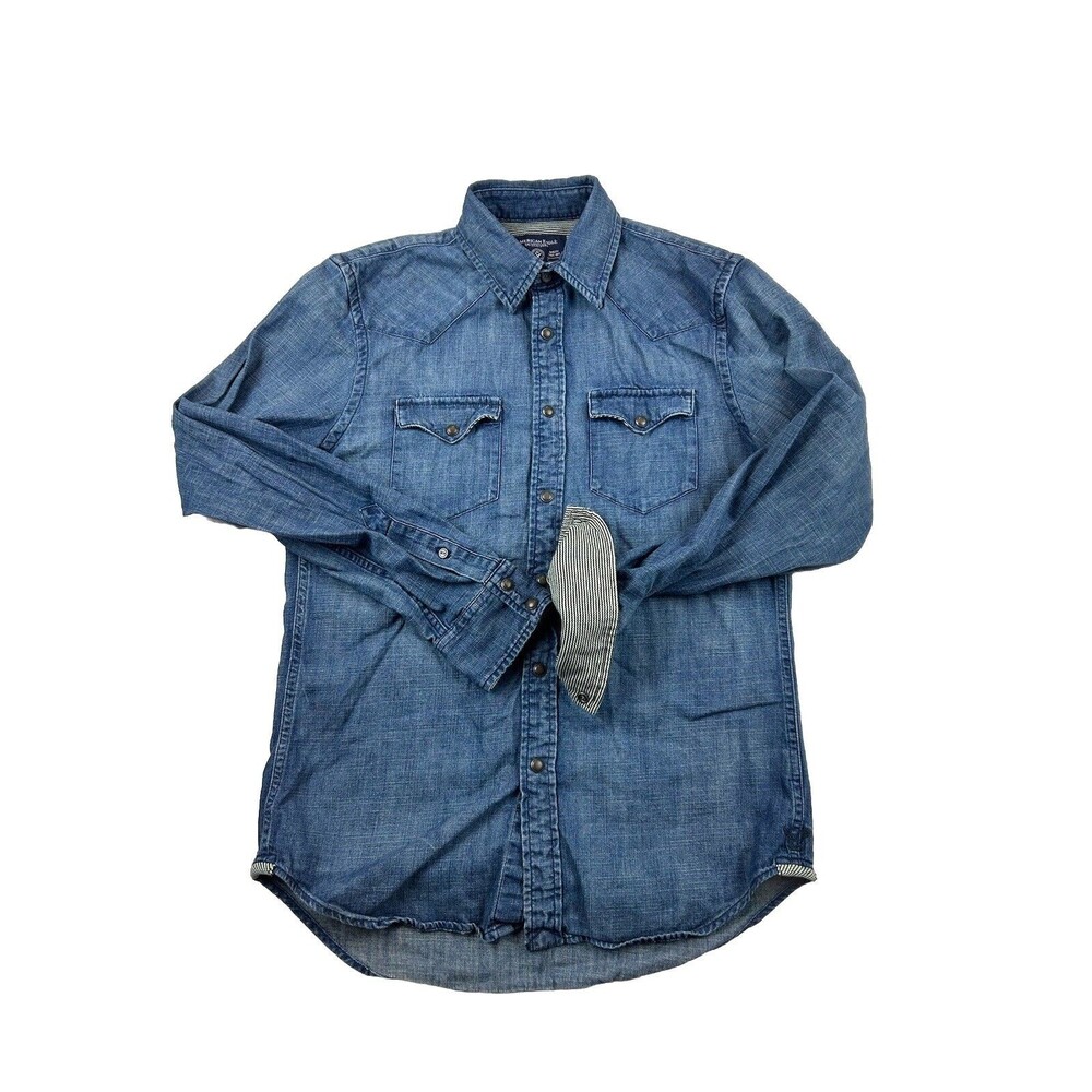 Denim Pearl Snap Shirt Flip Cuff Womens XS Blue American Eagle Vintage Fit